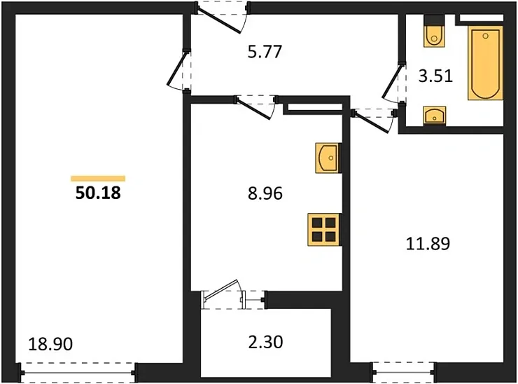 Квартира 2-комн. 51.33 кв. м