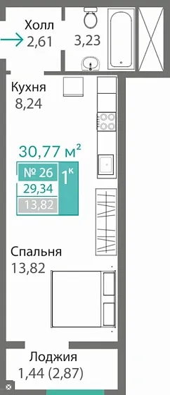 Квартира 1-комн. 29.34 кв.м