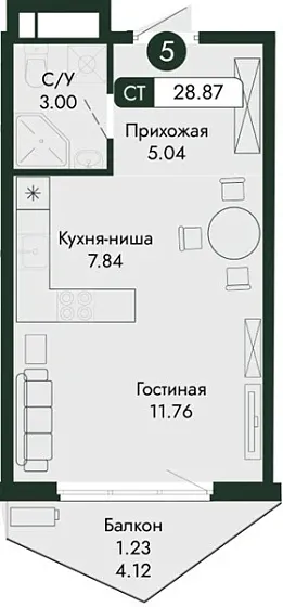 Квартира Студия 28.87 кв. м