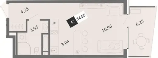 Апартаменты Студия 34.55 кв. м