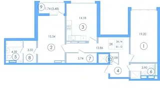 Квартира 2-комн. 80.2 кв. м