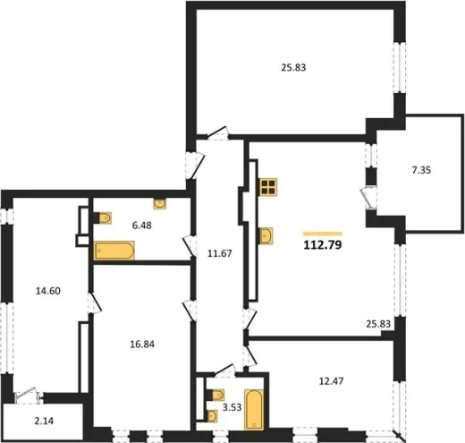 Квартира 3-комн. 112.79 кв. м