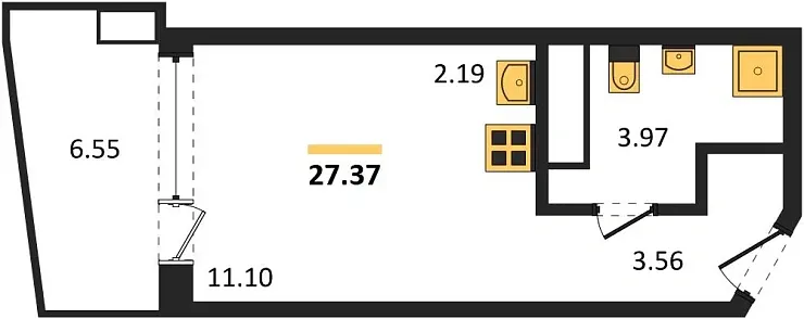 Апартаменты Студия 27.37 кв. м