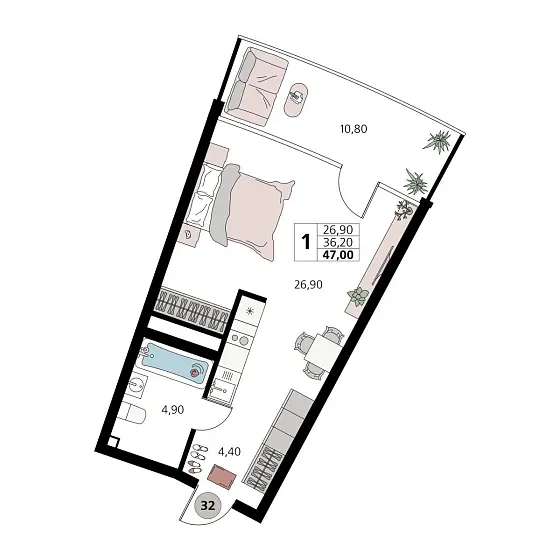 Апартаменты 1-комн.