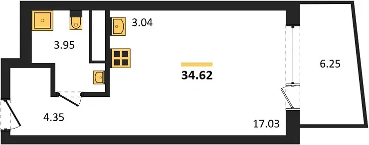 Апартаменты Студия 34.62 кв. м