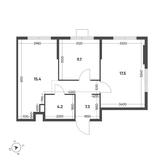 Квартира 2-комн. 54.1 кв. м