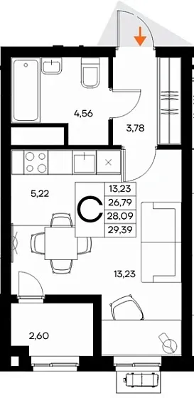 Квартира Студия 29.39 кв. м