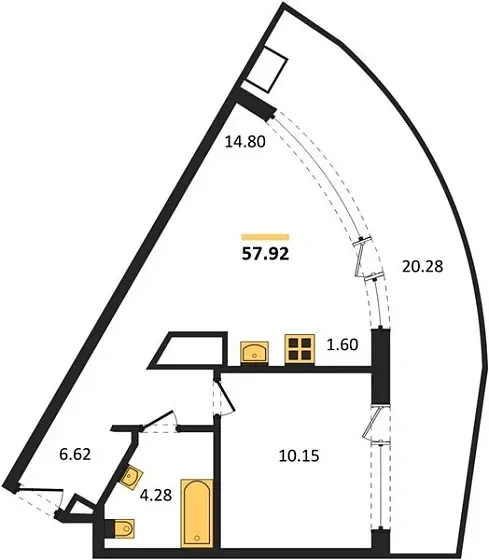 Апартаменты 1-комн. 57.92 кв. м