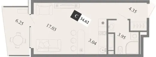 Апартаменты Студия 34.62 кв. м
