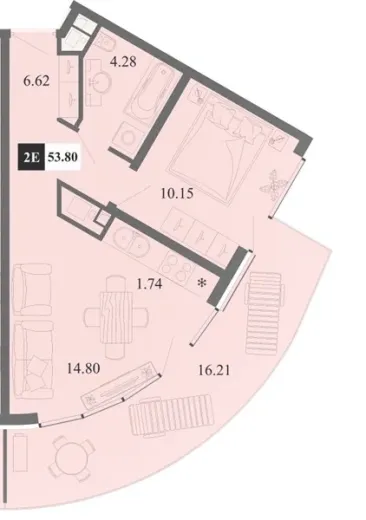 Апартаменты 1-комн. 53.8 кв. м