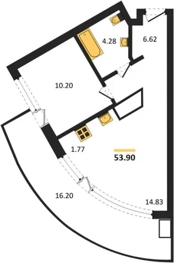 Апартаменты 1-комн. 53.9 кв. м