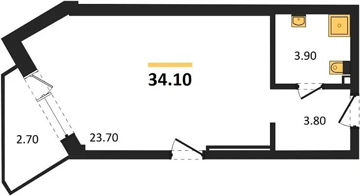 Апартаменты 1-комн. 34.1 кв. м