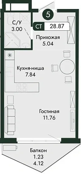 Квартира Студия 28.87 кв. м