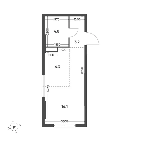 Квартира Студия 28.4 кв. м