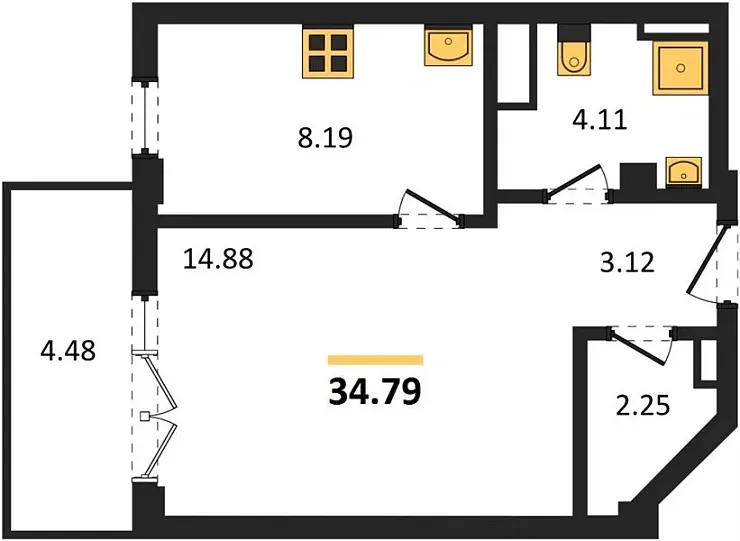 Квартира 1-комн. 34.79 кв. м