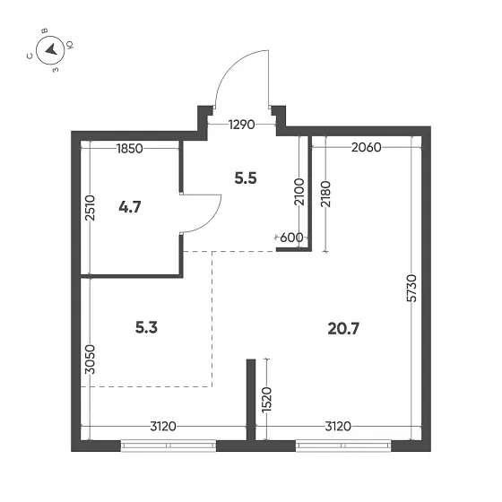 Квартира 1-комн. 36.2 кв. м