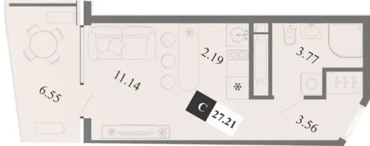 Апартаменты Студия 27.21 кв. м