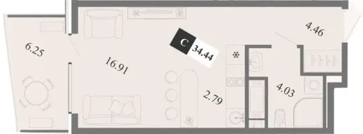 Апартаменты Студия 34.44 кв. м