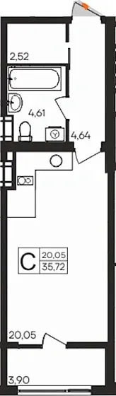 Квартира Студия 35.72 кв. м