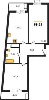Квартира 2-комн. 69.53 кв. м