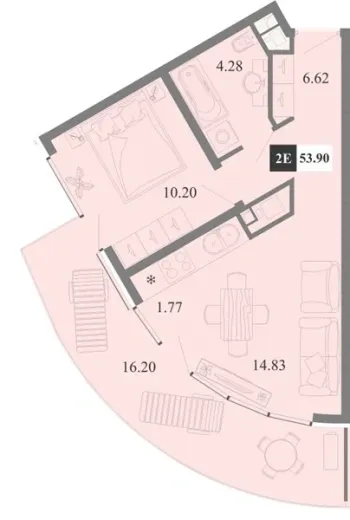 Апартаменты 1-комн. 53.9 кв. м