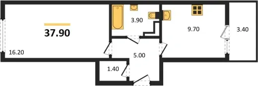 Квартира 1-комн. 37.9 кв. м