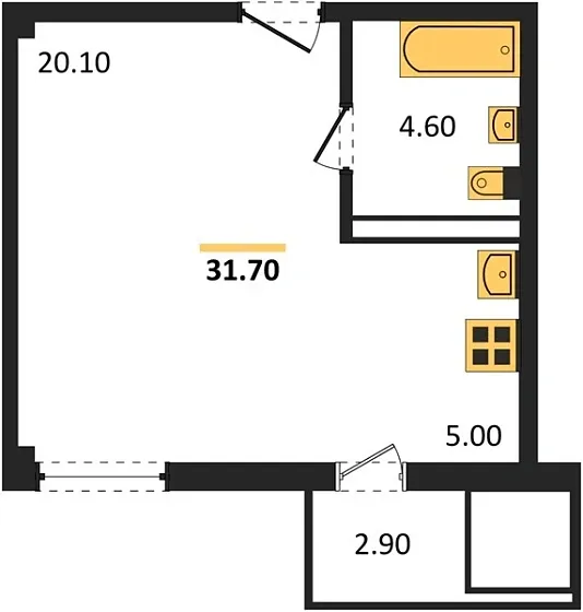 Квартира 1-комн. 33.2 кв. м