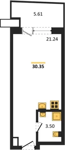 Апартаменты Студия 30.35 кв. м
