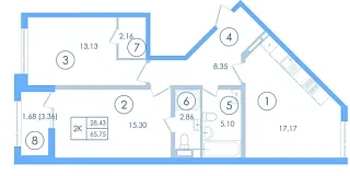 Квартира 2-комн. 63.3 кв. м