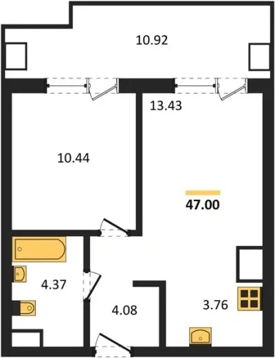 Апартаменты 1-комн. 47 кв. м