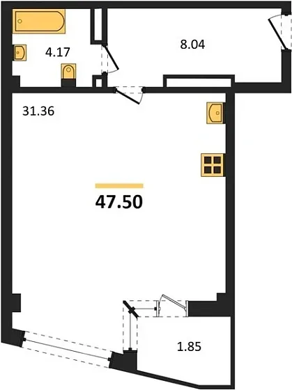 Апартаменты 1-комн. 47.5 кв. м