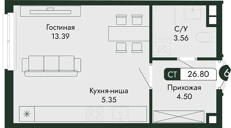 Квартира Студия 26.8 кв. м