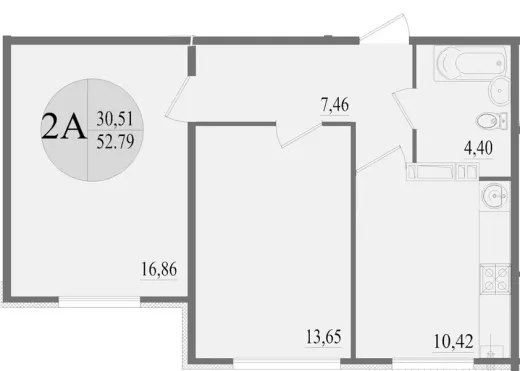 Квартира 2-комн. 52.79 кв. м