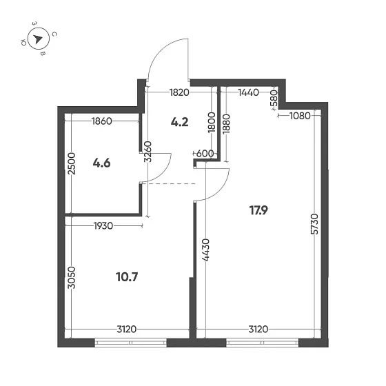 Квартира 1-комн. 37.4 кв. м