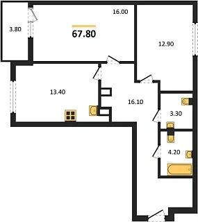 Квартира 2-комн. 67.8 кв. м