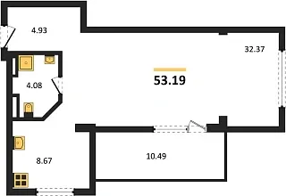 Квартира 1-комн. 53.19 кв. м