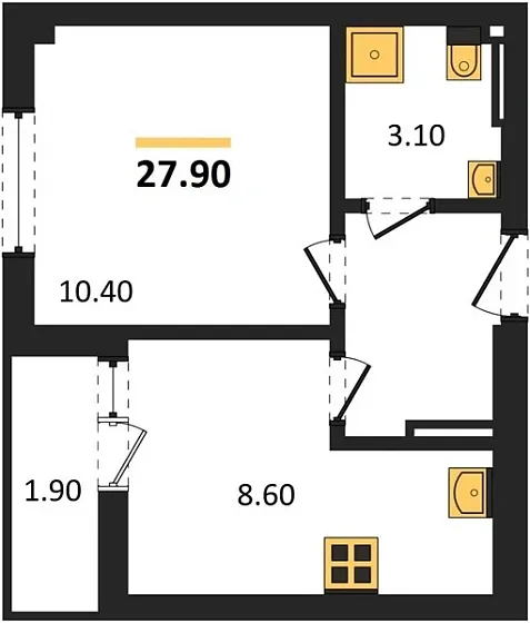 Квартира 1-комн. 27.9 кв. м