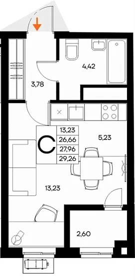 Квартира Студия 29.26 кв. м