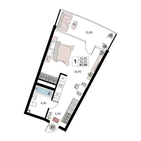 Апартаменты 1-комн.