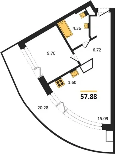 Апартаменты 1-комн. 57.88 кв. м