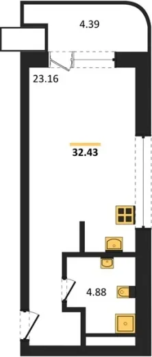 Апартаменты Студия 32.43 кв. м