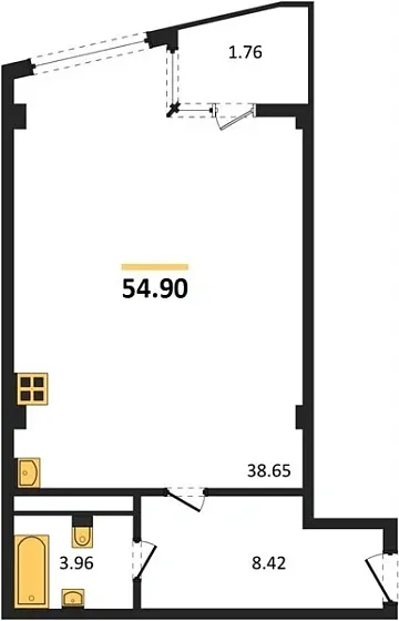 Апартаменты 1-комн. 54.9 кв. м
