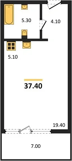 Квартира Студия 37.4 кв. м