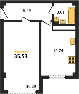 Квартира 1-комн. 35.53 кв. м