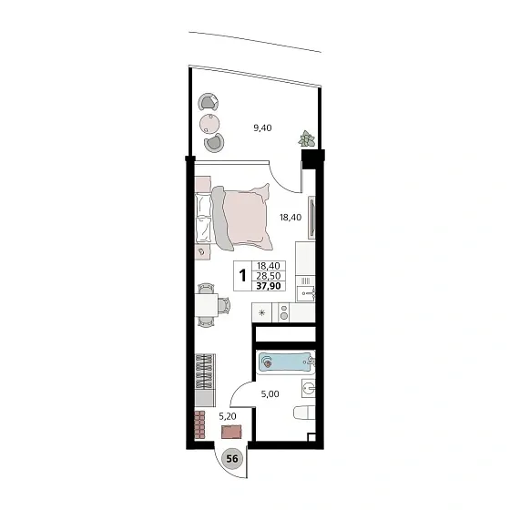 Апартаменты 1-комн.