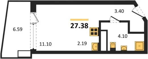 Апартаменты 1-комн. 27.38 кв. м
