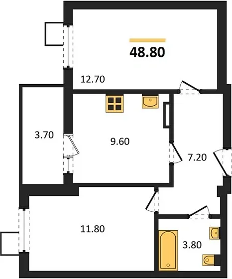 Квартира 2-комн. 48.8 кв. м