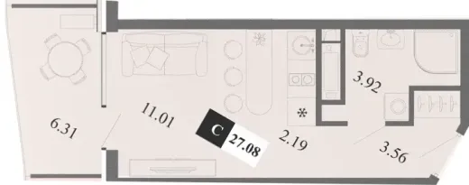 Апартаменты Студия 27.08 кв. м