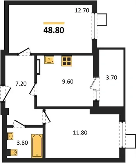 Квартира 2-комн. 48.8 кв. м