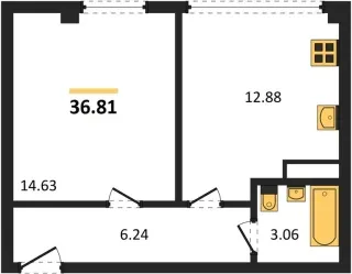 Квартира 1-комн. 36.81 кв. м
